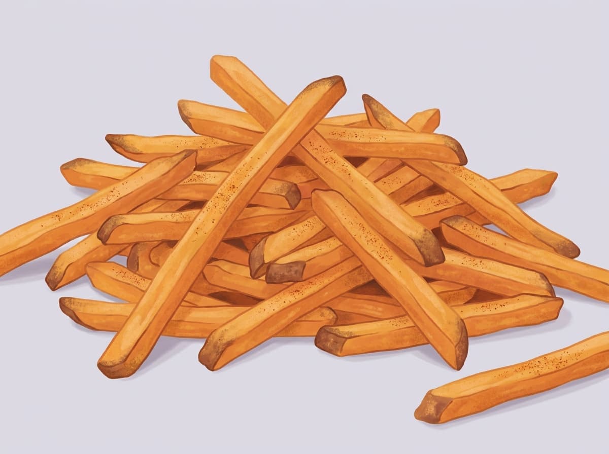 Orange sweet potato fries with smoked paprika in an air fryer basket