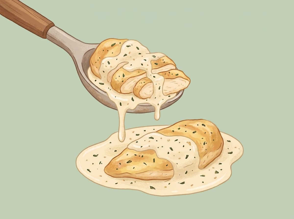 Creamy garlic chicken in a pan with herbs
