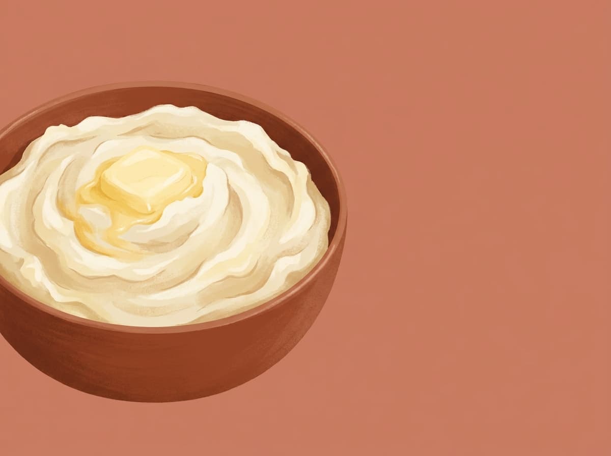 A bowl of creamy mashed potatoes with a knob of melting butter