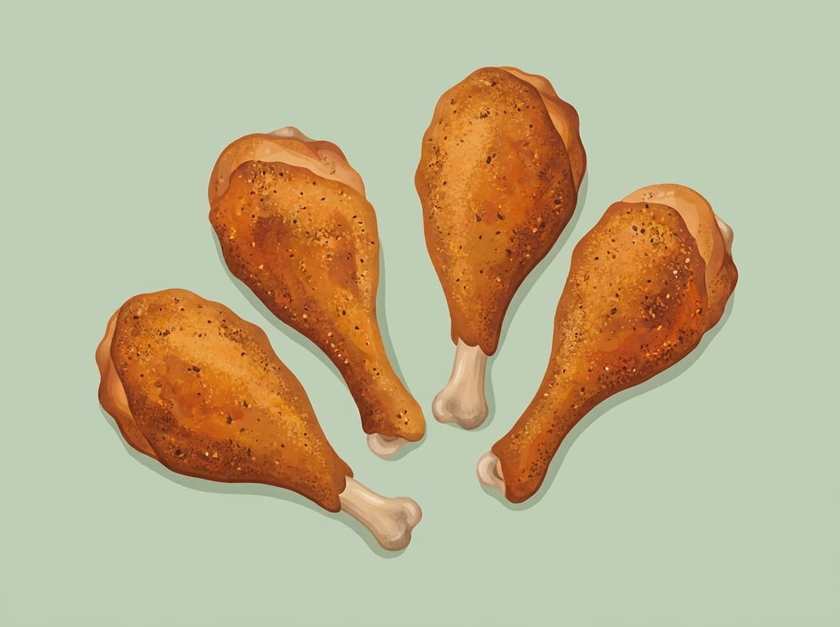 Golden air fryer chicken drumsticks on a plate
