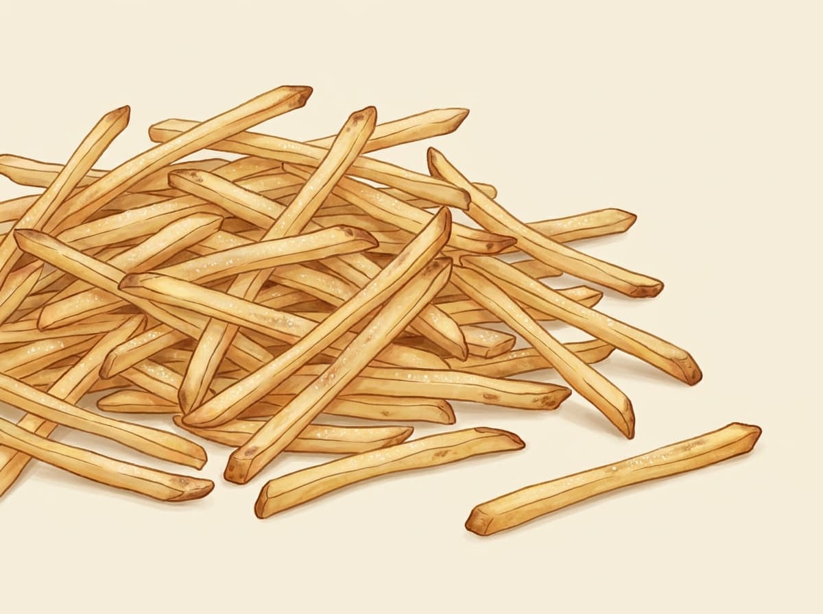 A pile of golden air fryer chips with salt