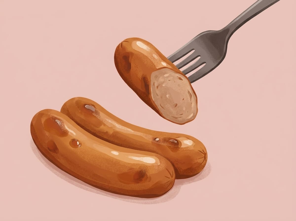 Browned air fryer sausages in a basket