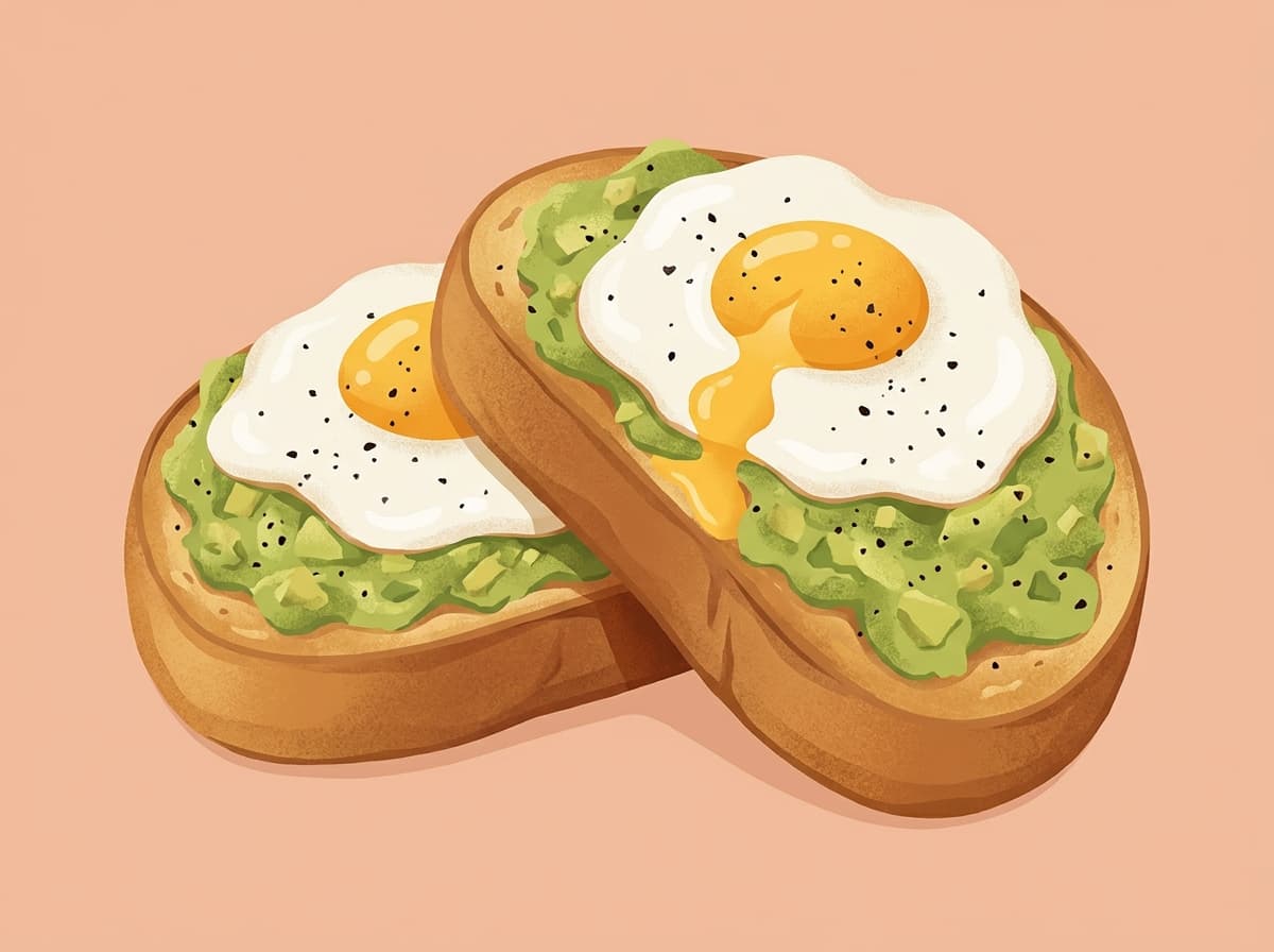 Toast topped with smashed avocado and a fried egg