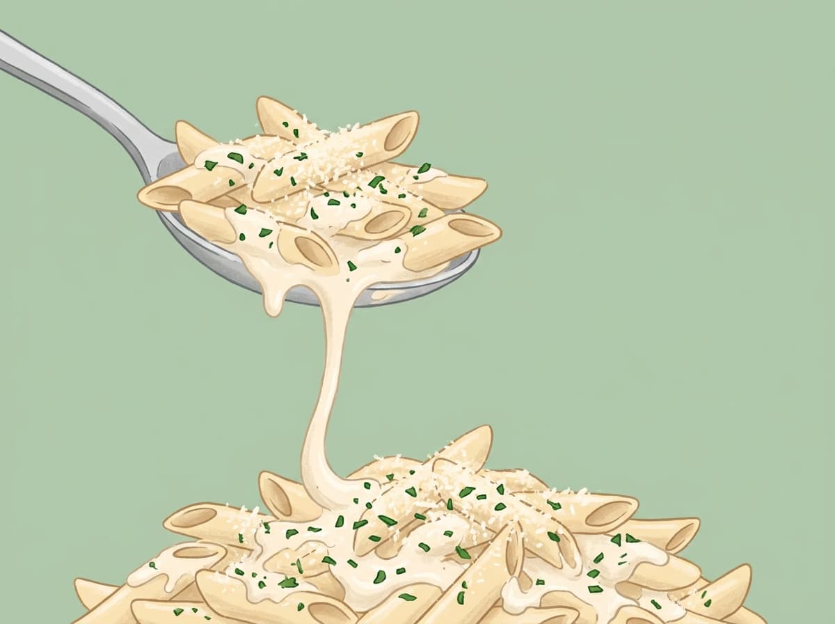 A bowl of creamy garlic pasta with parmesan and parsley