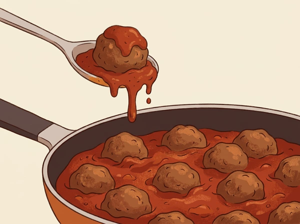 Beef meatballs in tomato sauce in a pan with parsley