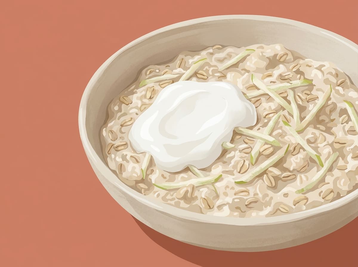 A bowl of bircher muesli with grated apple and yoghurt