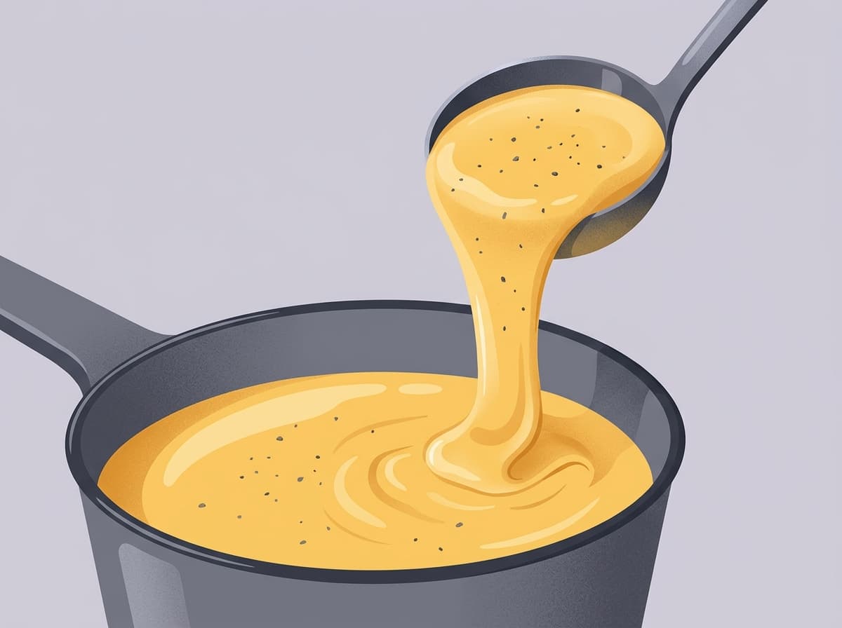 Golden cheese sauce being poured over broccoli