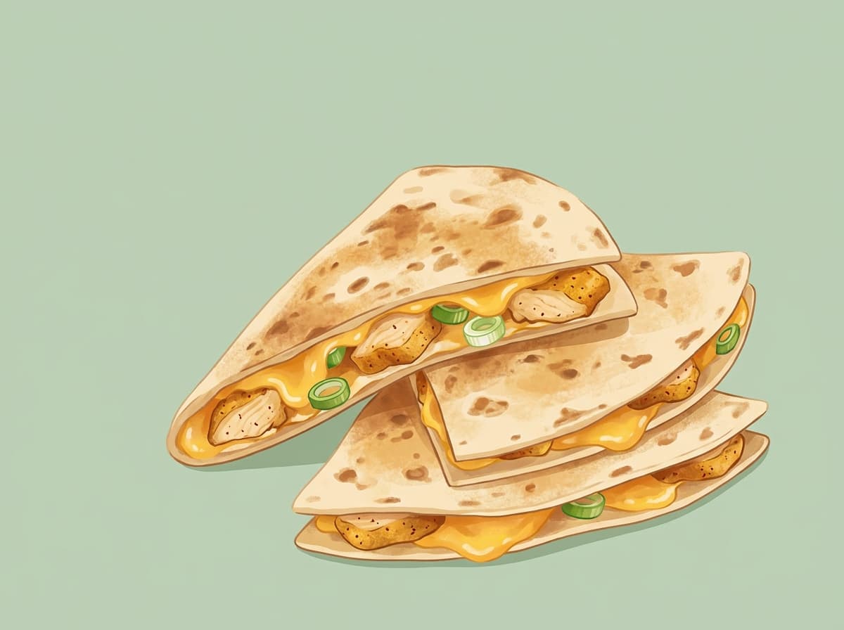 Sliced chicken quesadillas with melted cheese