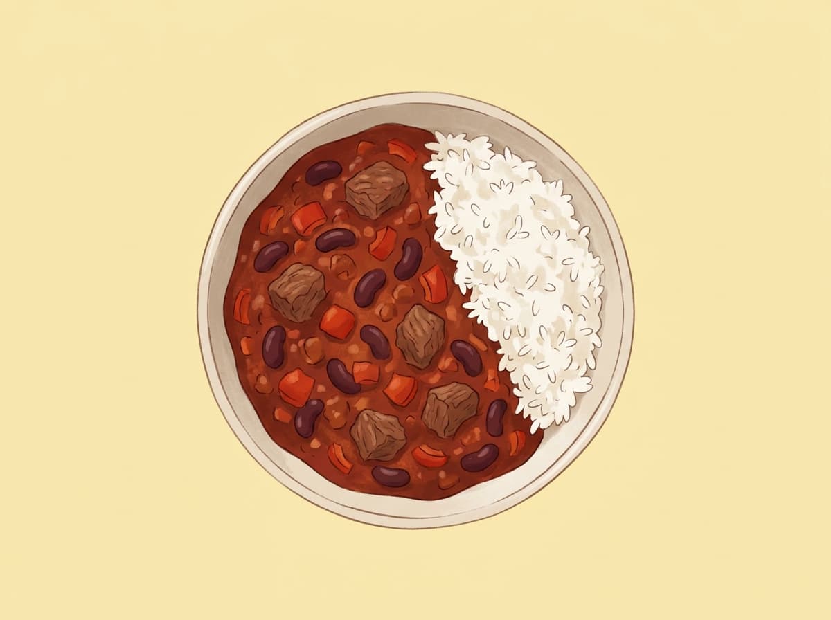Bowl of chilli con carne with kidney beans over rice