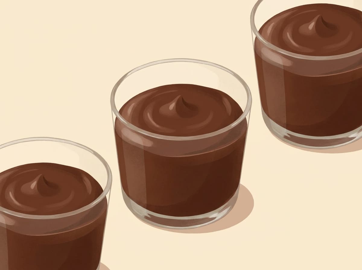 Glasses of chocolate mousse with a chocolate shaving on top