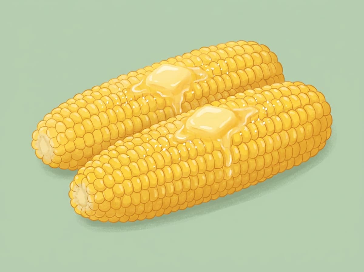 Boiled corn cobs glistening with melted butter