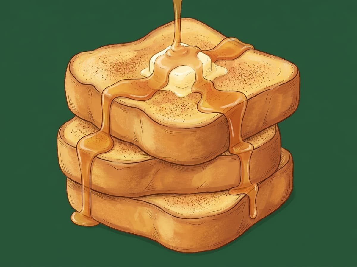 Stack of golden French toast with maple syrup