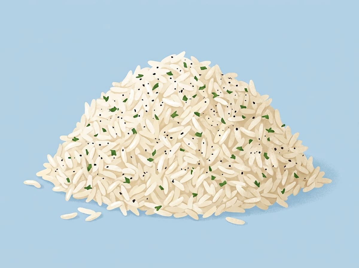 Fluffy garlic butter rice flecked with parsley in a bowl