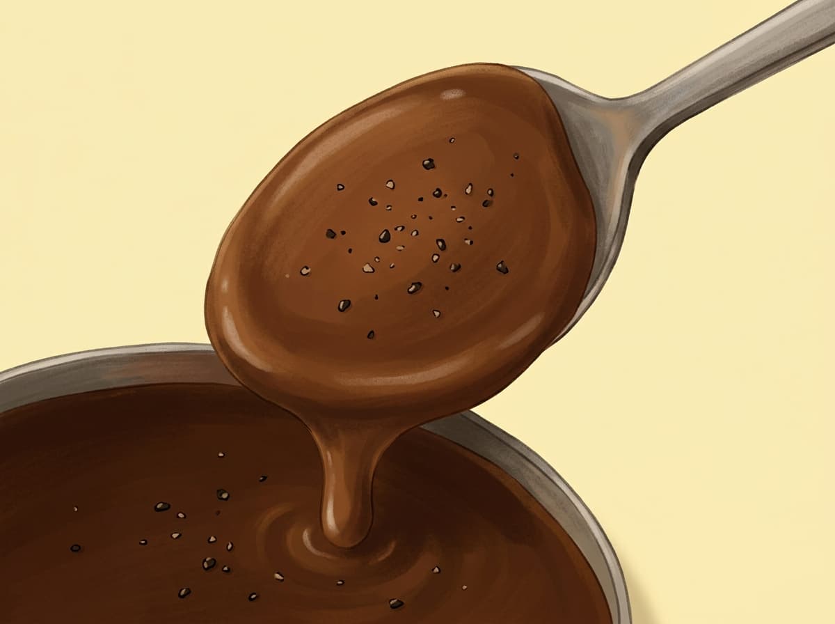 Brown gravy being poured from a jug over a roast dinner
