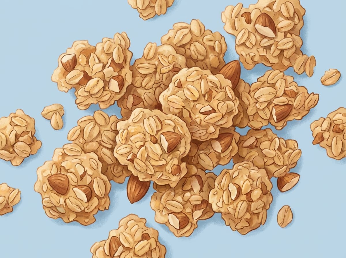 A jar of golden homemade granola with almonds