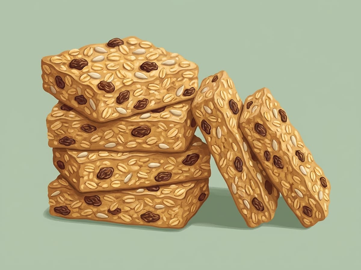Squares of chewy oat muesli bars on baking paper