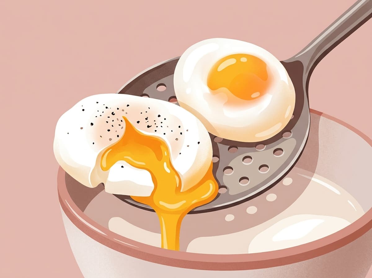 Two poached eggs on toast with the yolk breaking