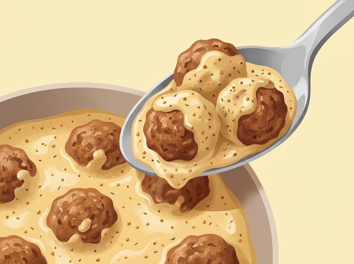 Baked pork meatballs in a creamy mustard sauce