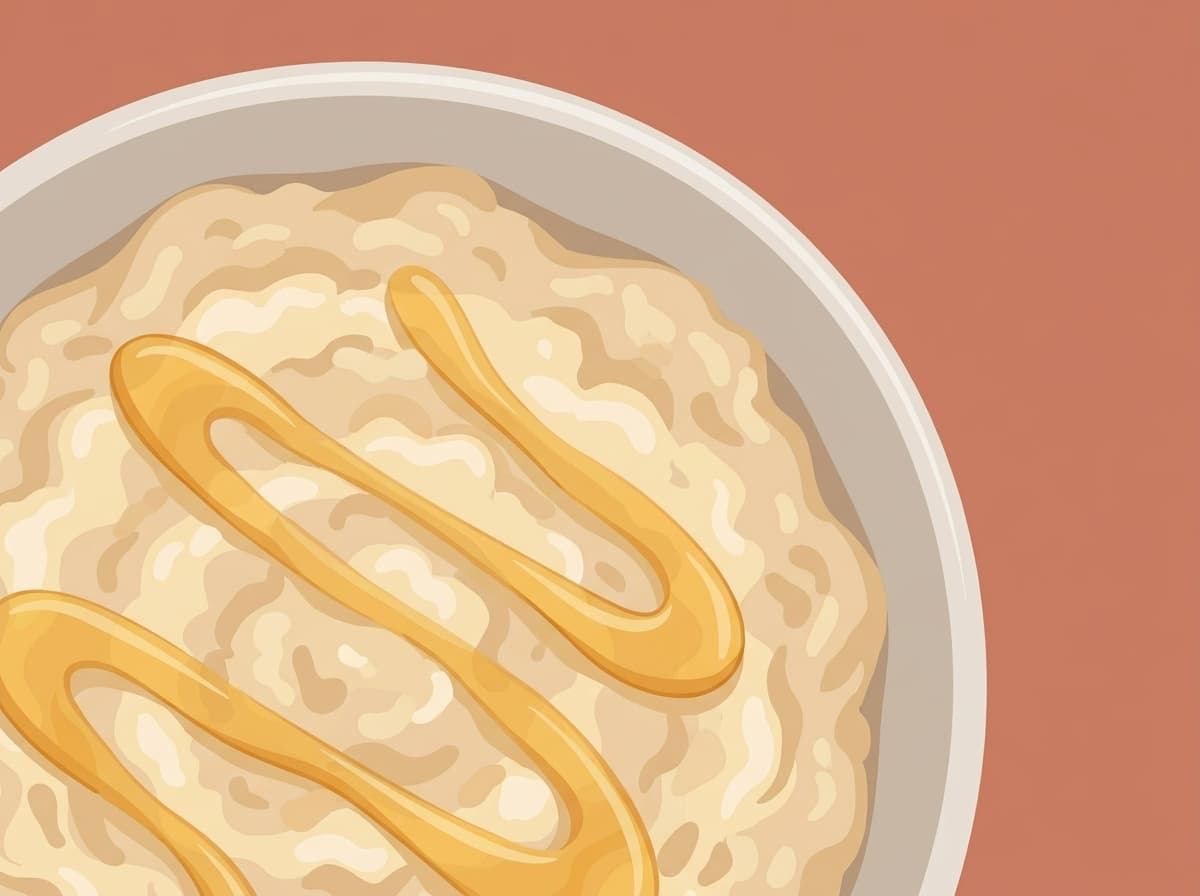A bowl of creamy porridge topped with honey and banana