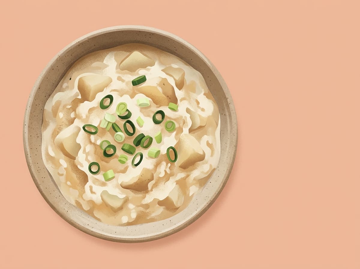 A bowl of thick creamy potato soup with spring onion