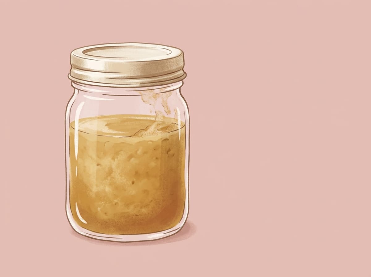 A small jar of golden vinaigrette next to a green salad