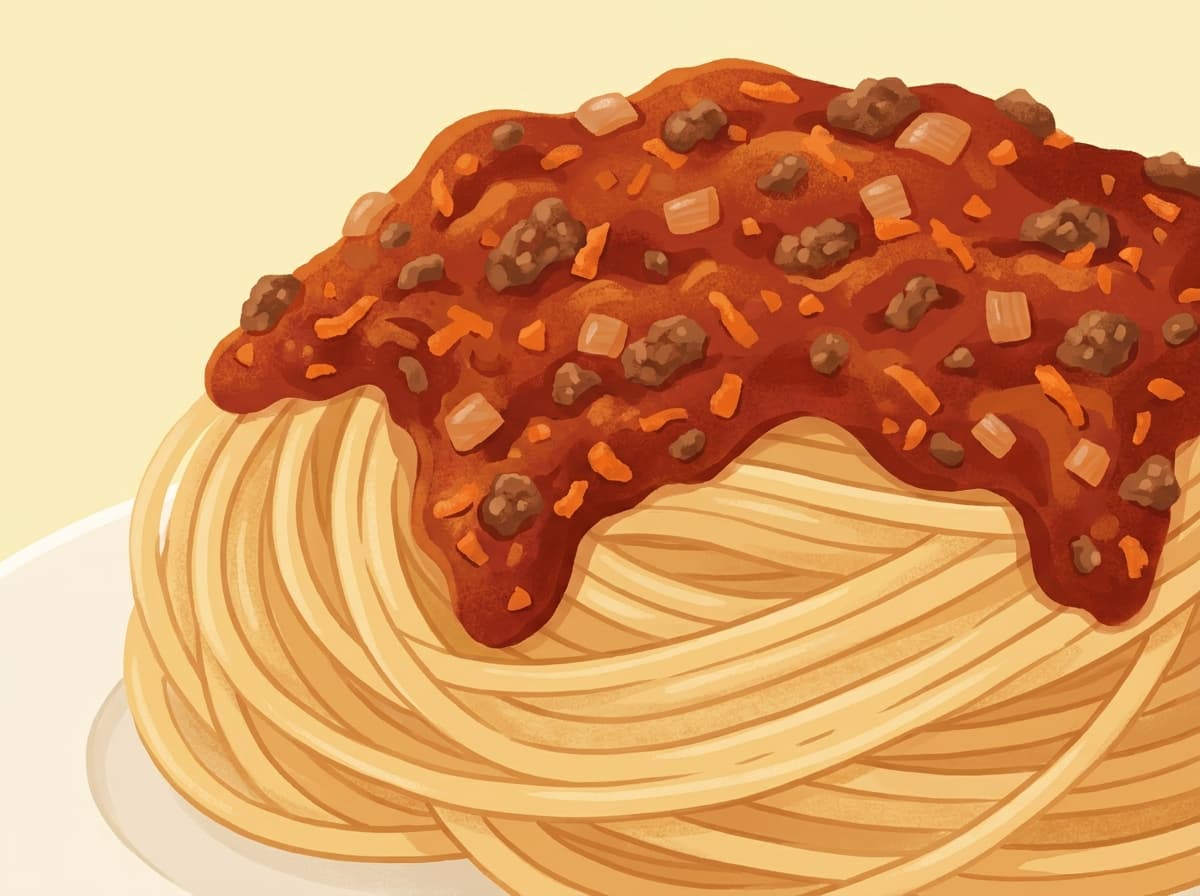 A plate of spaghetti bolognese topped with parmesan