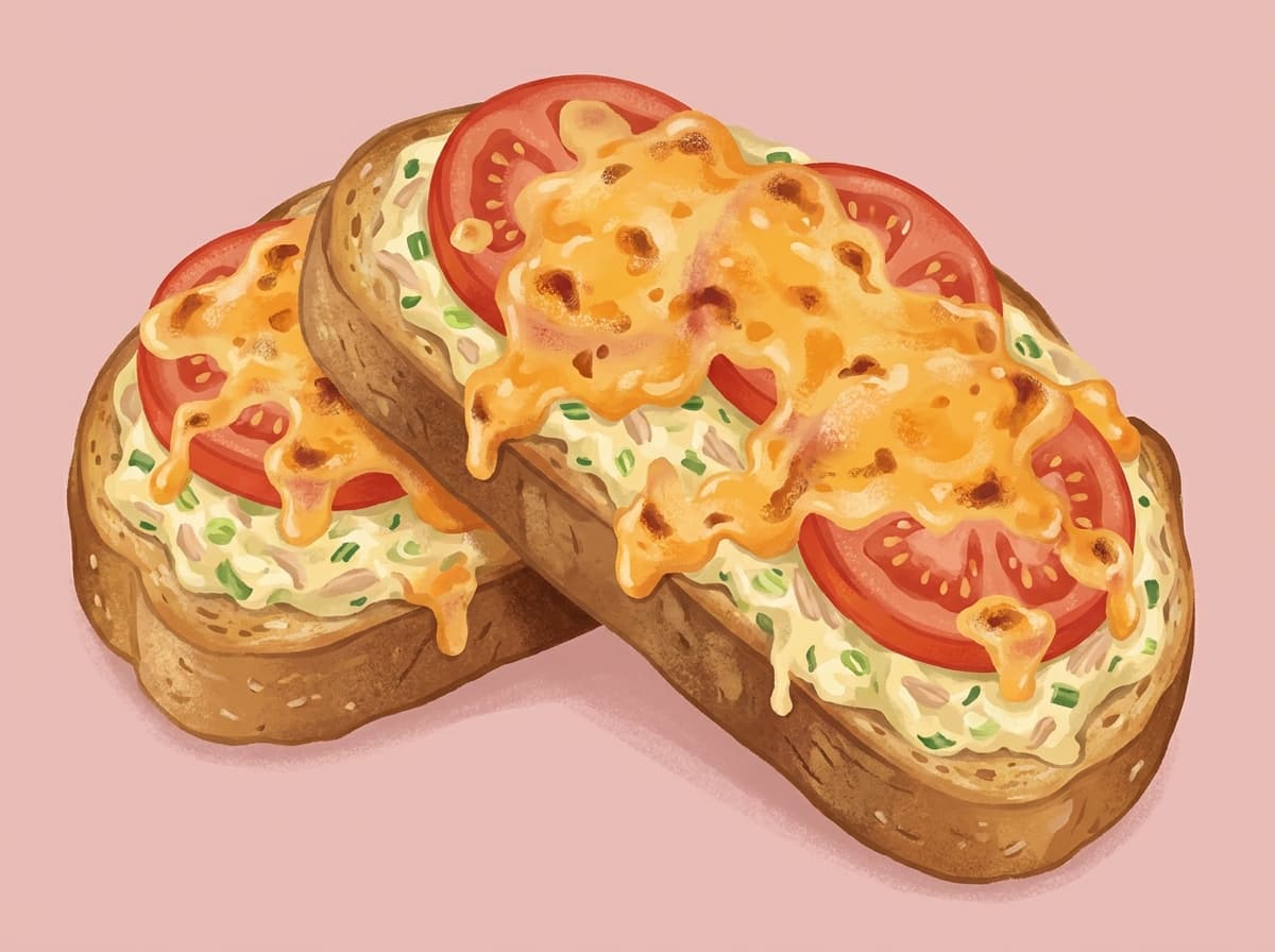 Open tuna melts with tomato and melted cheese on toast