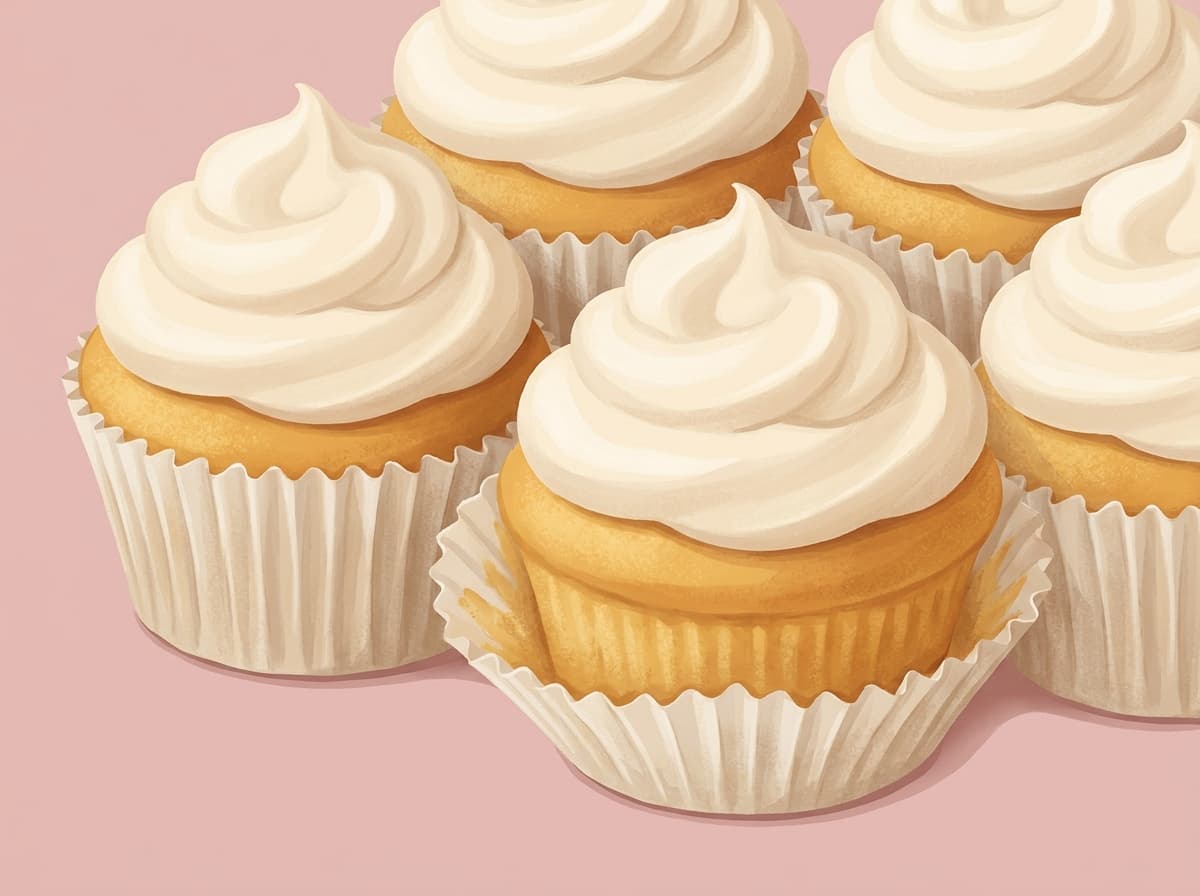 Vanilla cupcakes topped with swirls of white icing