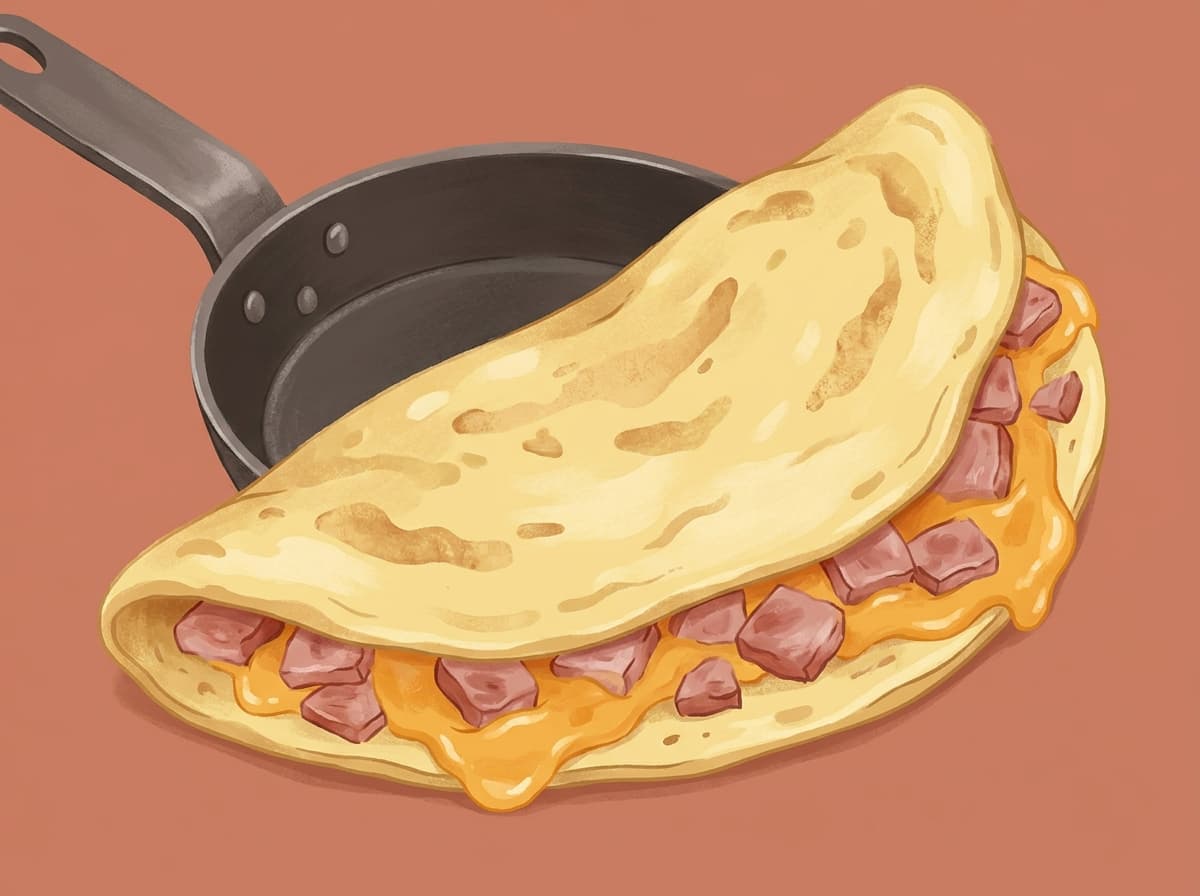 Folded omelette filled with ham and cheese