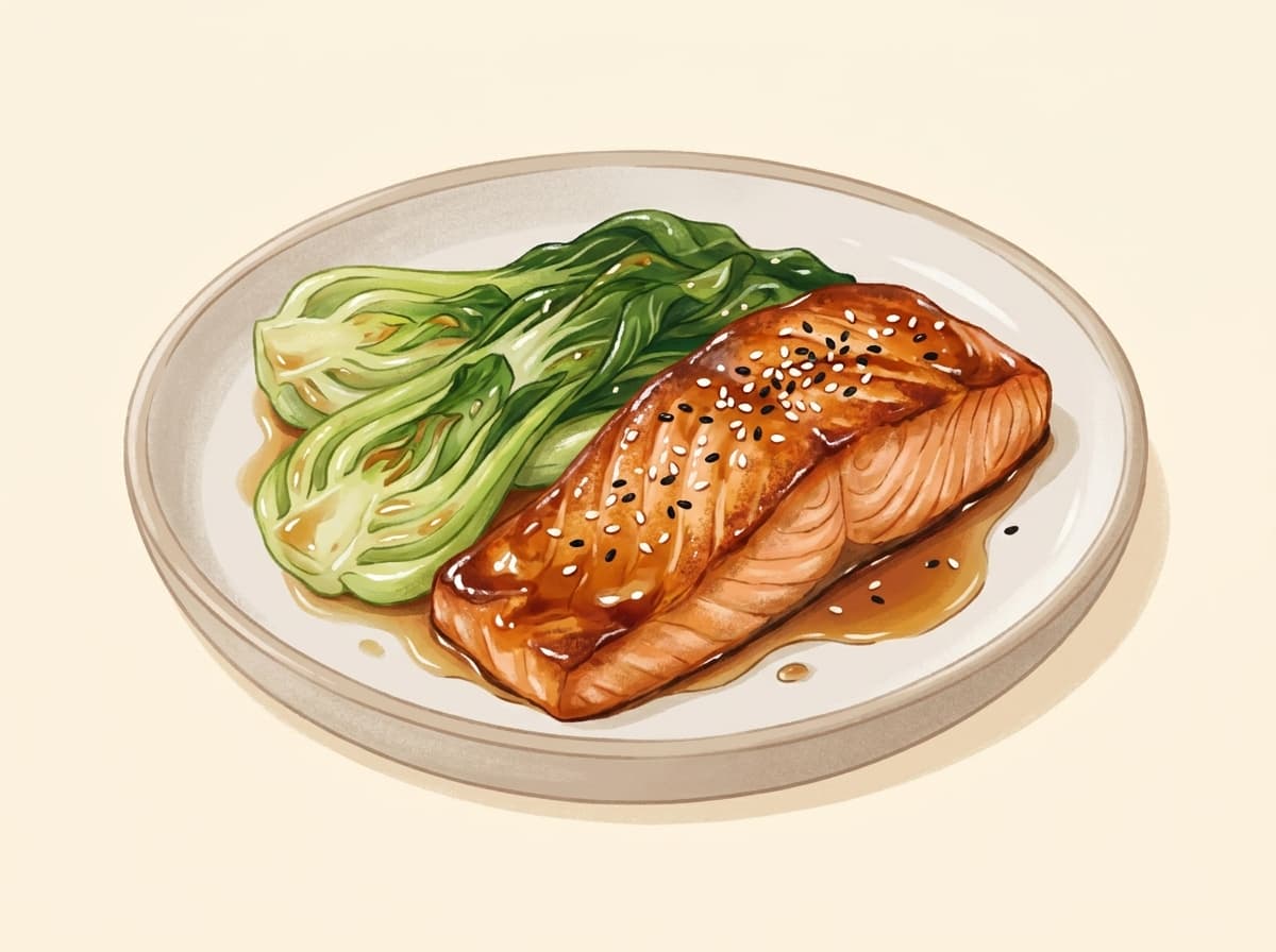 Glazed honey soy salmon with bok choy