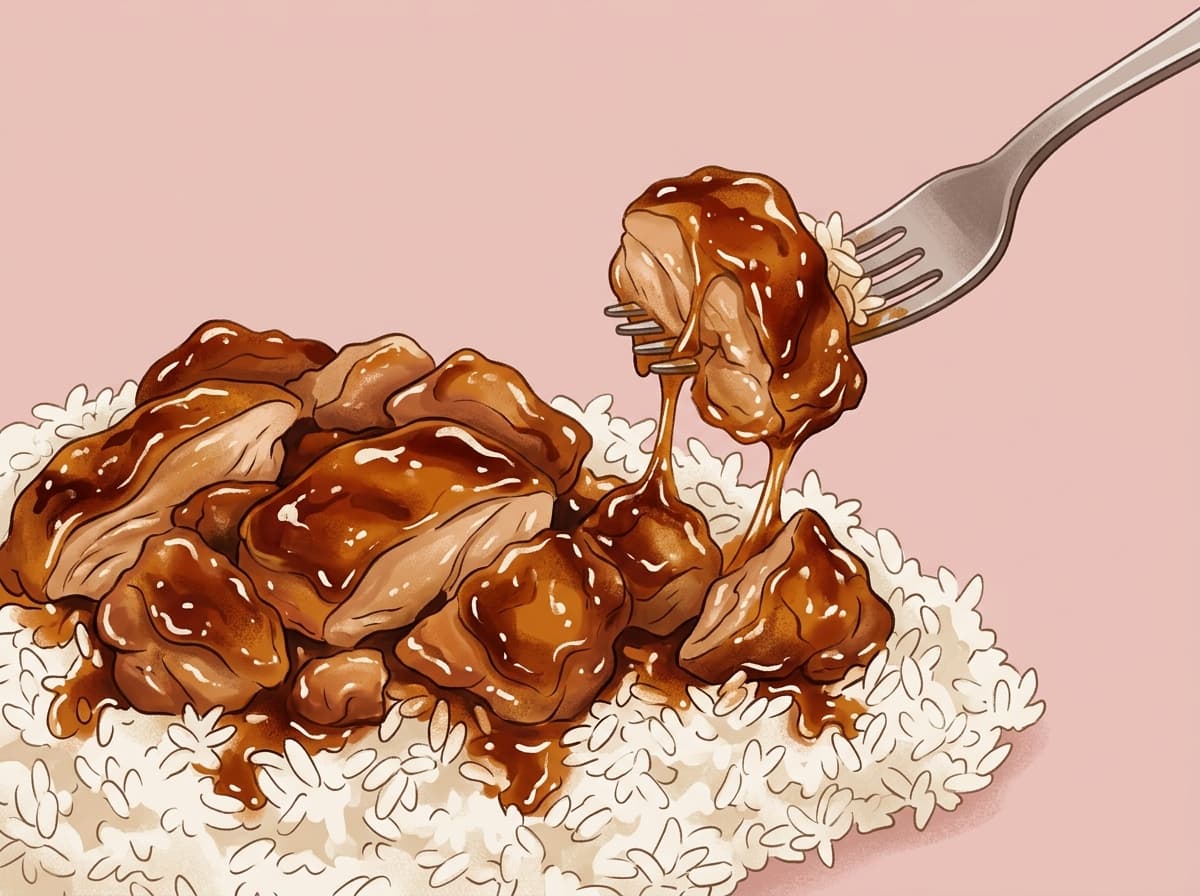 Glossy honey garlic chicken thighs over rice